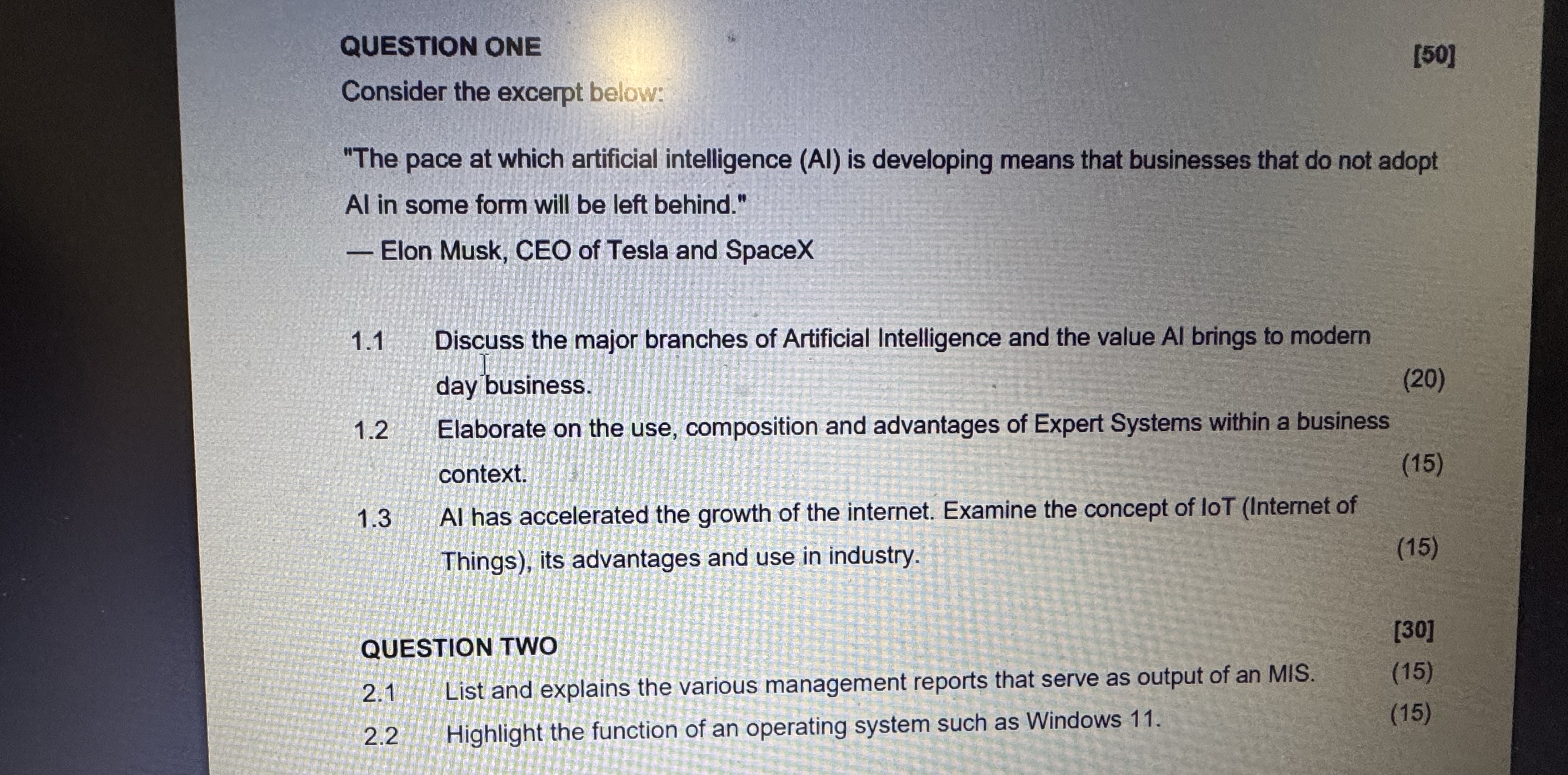 QUESTION ONE Consider the excerpt below: [ 5 0 ]