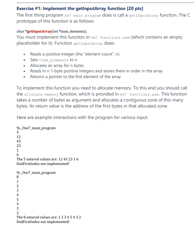 Exercise \ # 1 : Implement the getInputArray