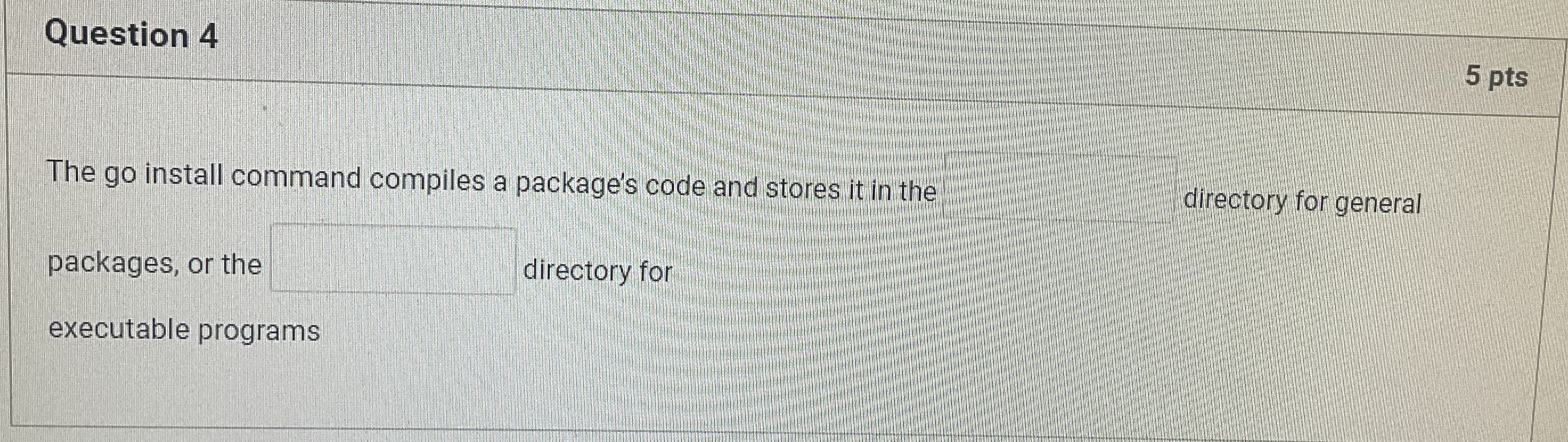 Question 4 5 pts The go install command compiles