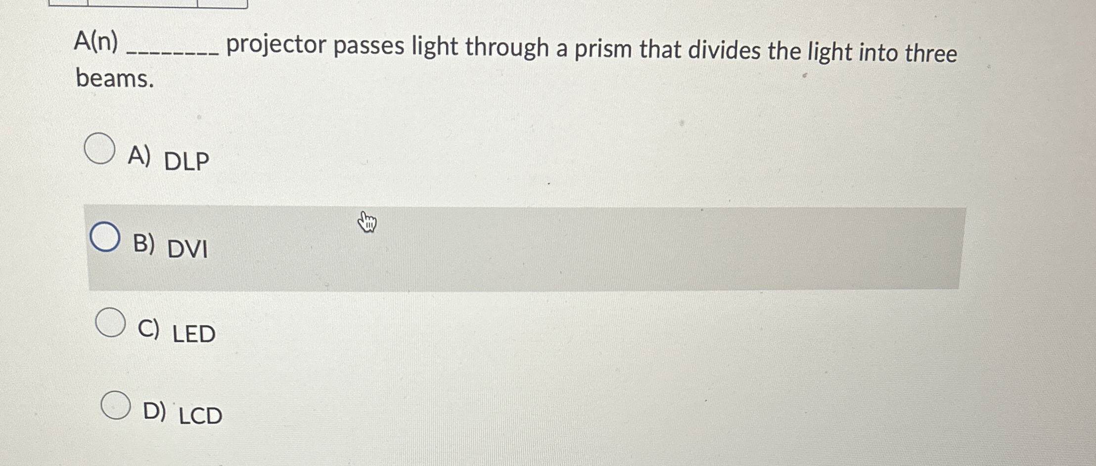 A ( n ) , Jrojector passes light through a prism