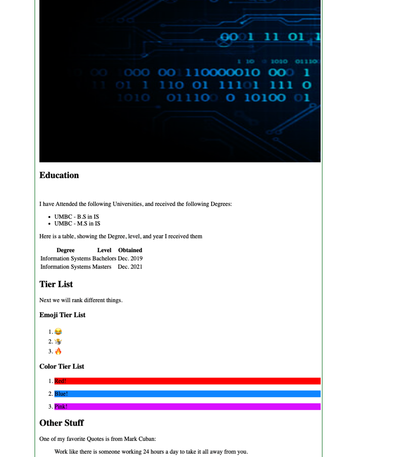 The goal of this lab is to make a simple HTML