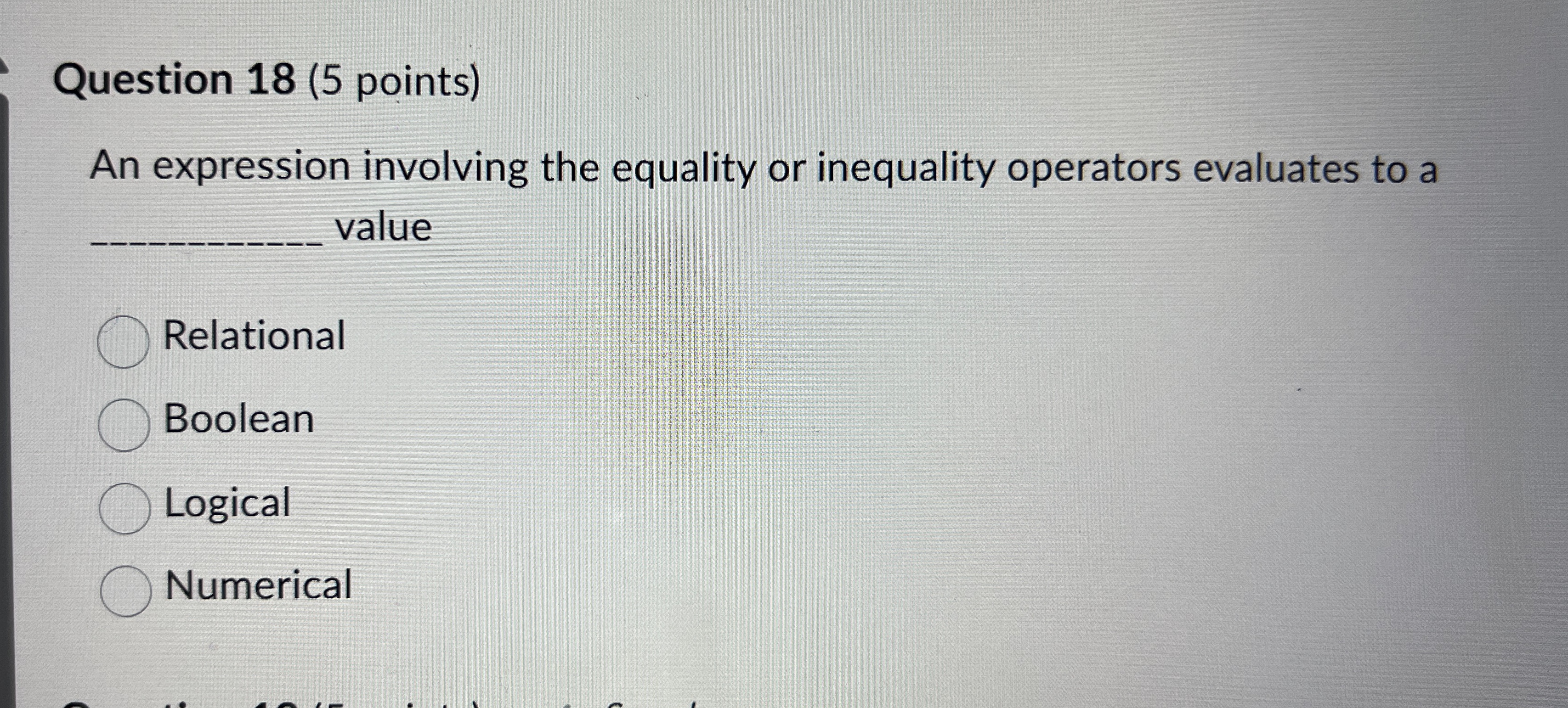 Question 1 8 ( 5 points ) An expression involving