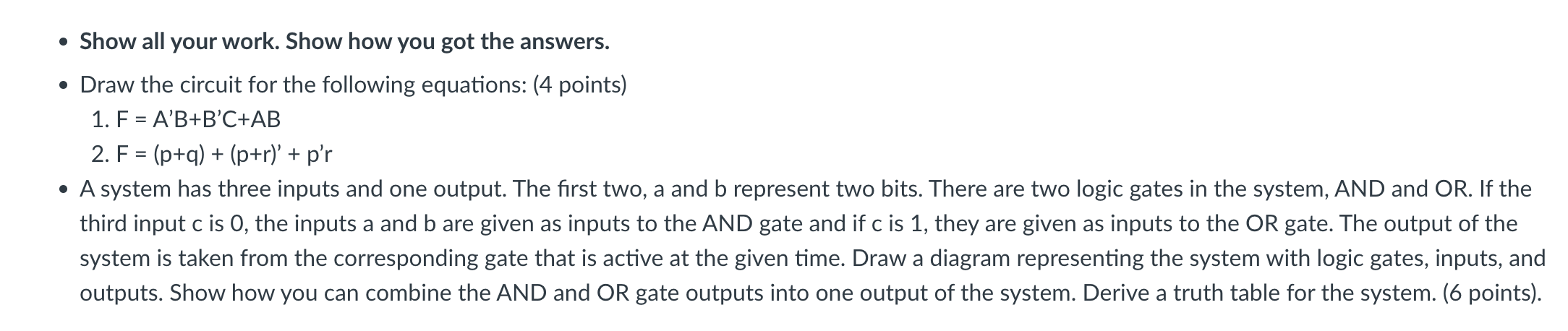 Show all your work. Show how you got the answers.