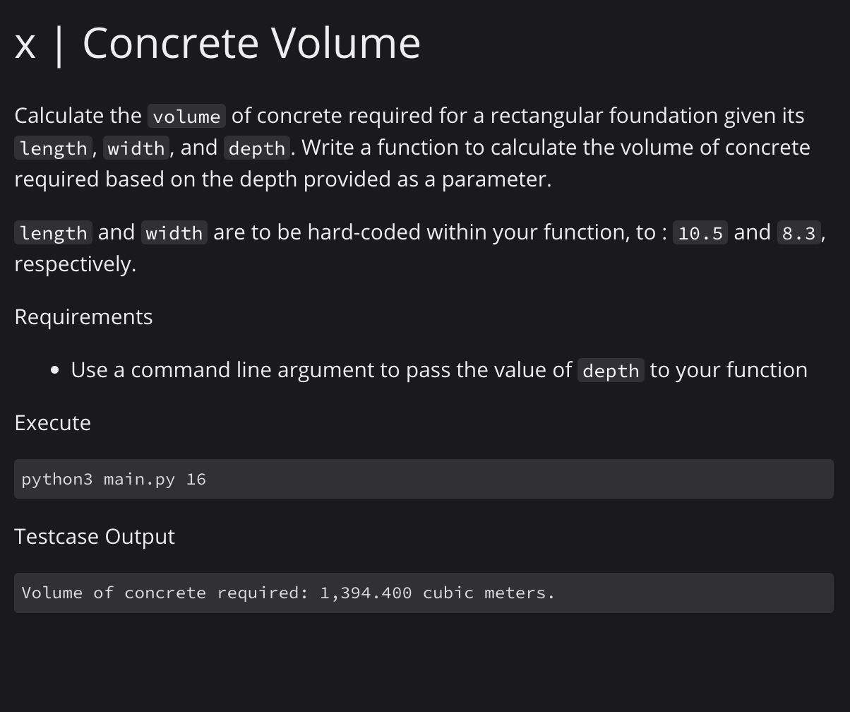 Write a python code for: Calculate the volume of