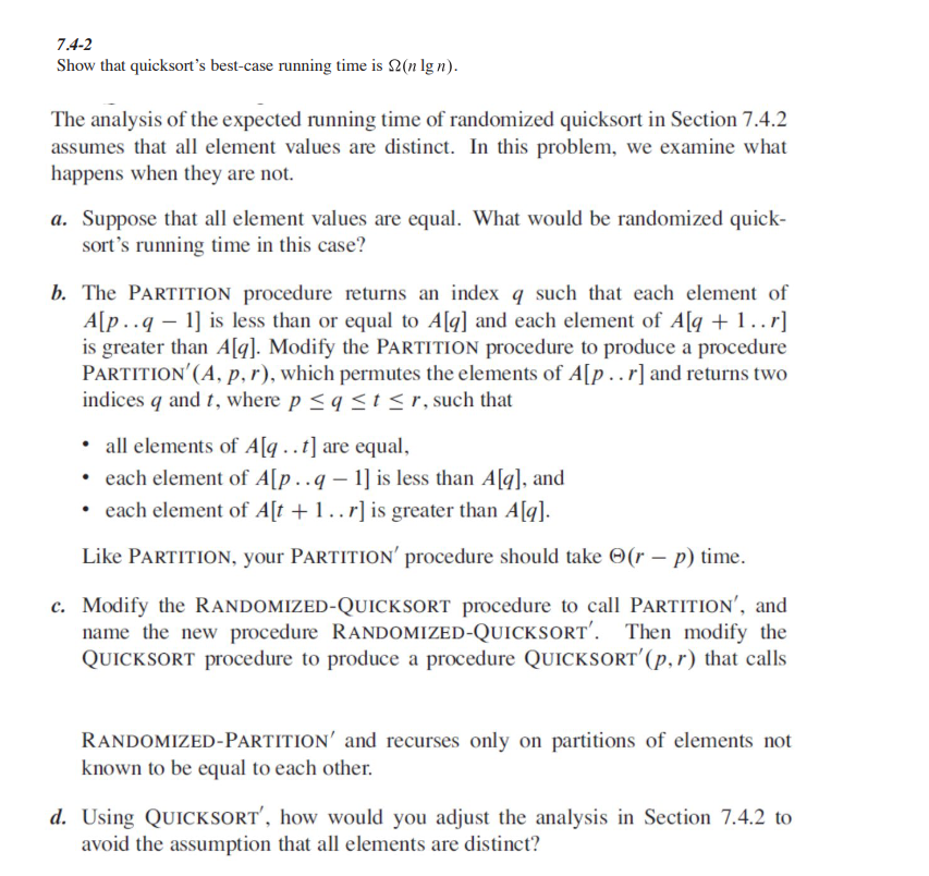 7 . 4 - 2 Show that quicksort's best - case