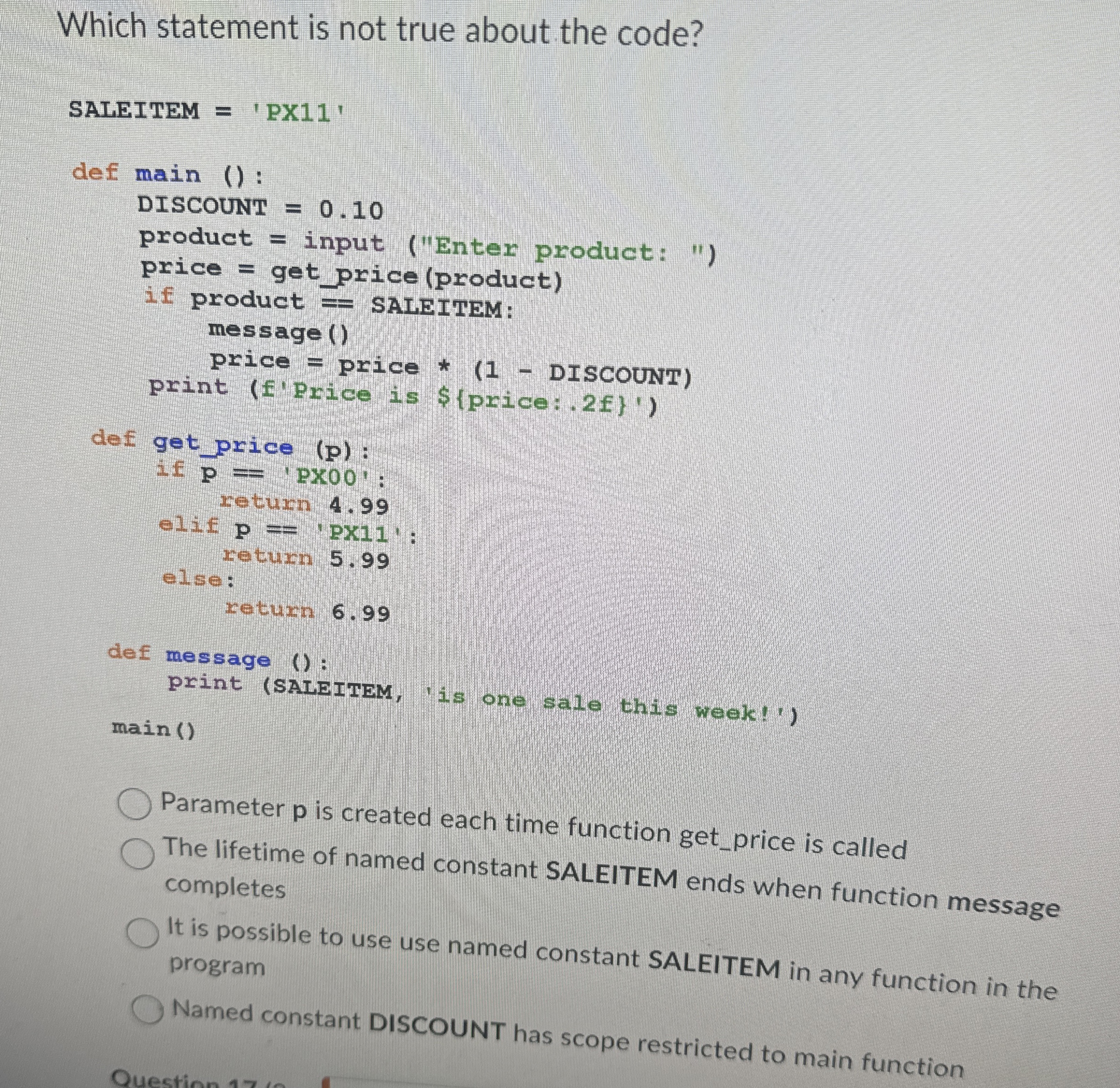 Which statement is not true about the code?