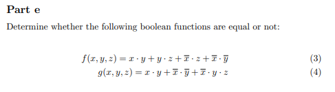 Part e Determine whether the following boolean
