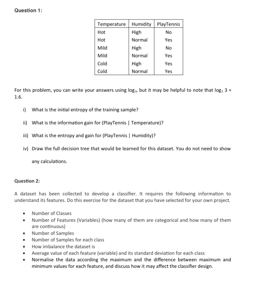 Question 1 : \ table [ [ Temperature ,