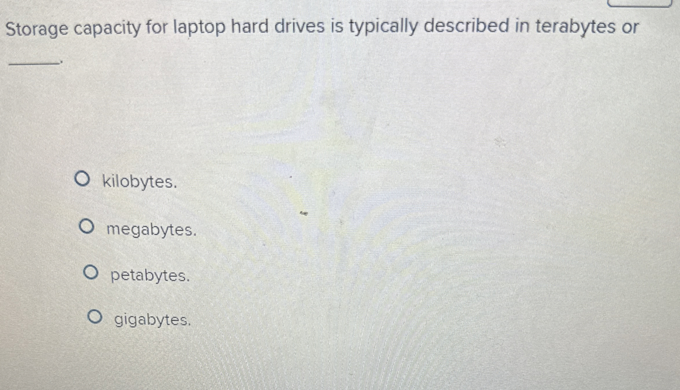 Storage capacity for laptop hard drives is