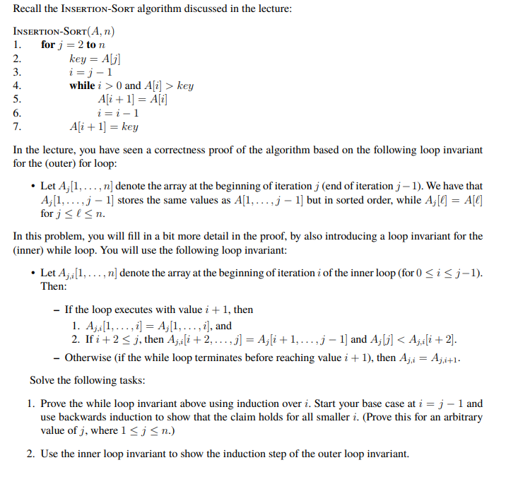 Recall the Insertion - Sort algorithm discussed