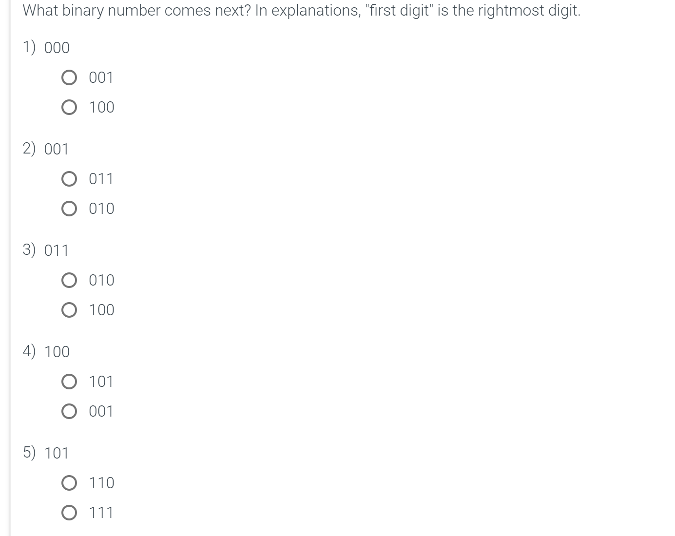 What binary number comes next? In explanations,