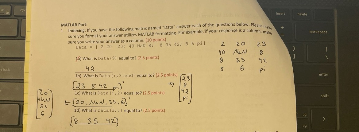 insert delete MATLAB Part: Indexing: If you have