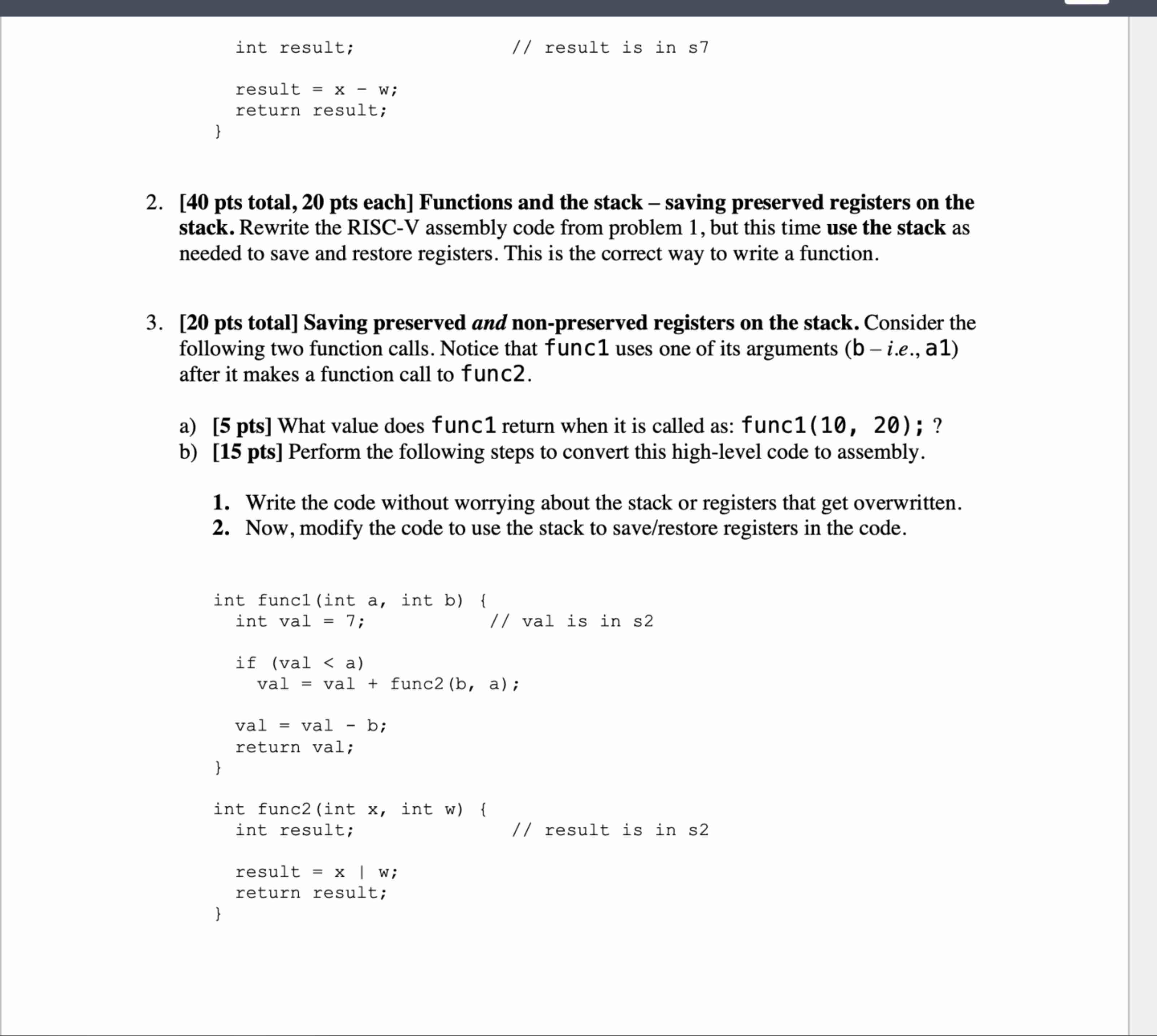 C to RISC - V assembly conversion. Consider each