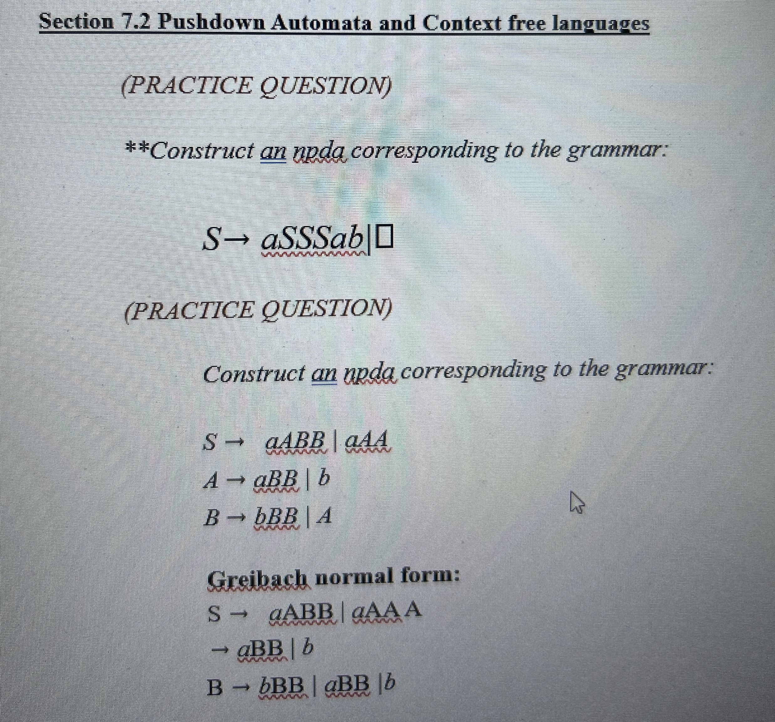 Section 7 . 2 Pushdown Automata and Context free