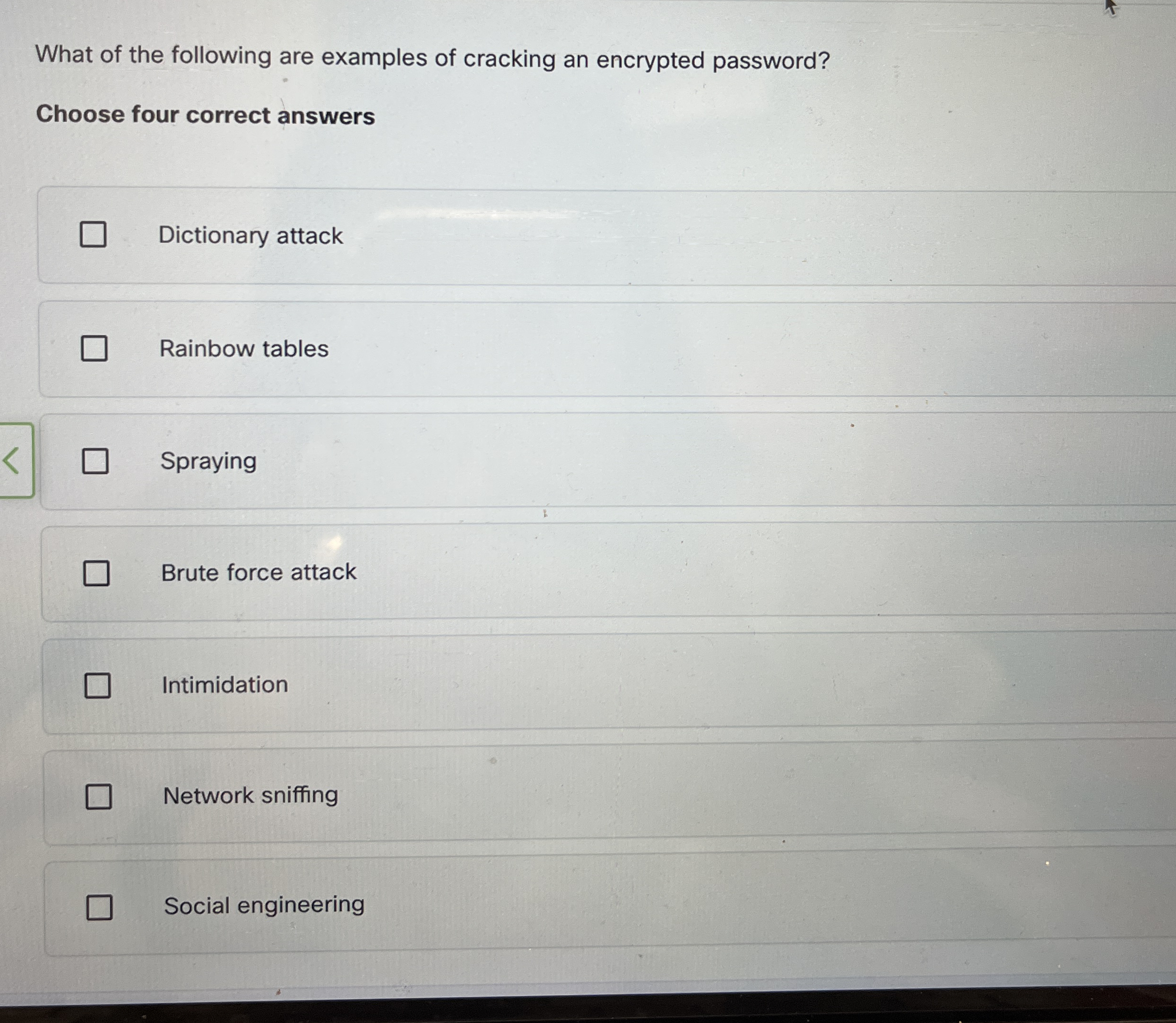 What of the following are examples of cracking an