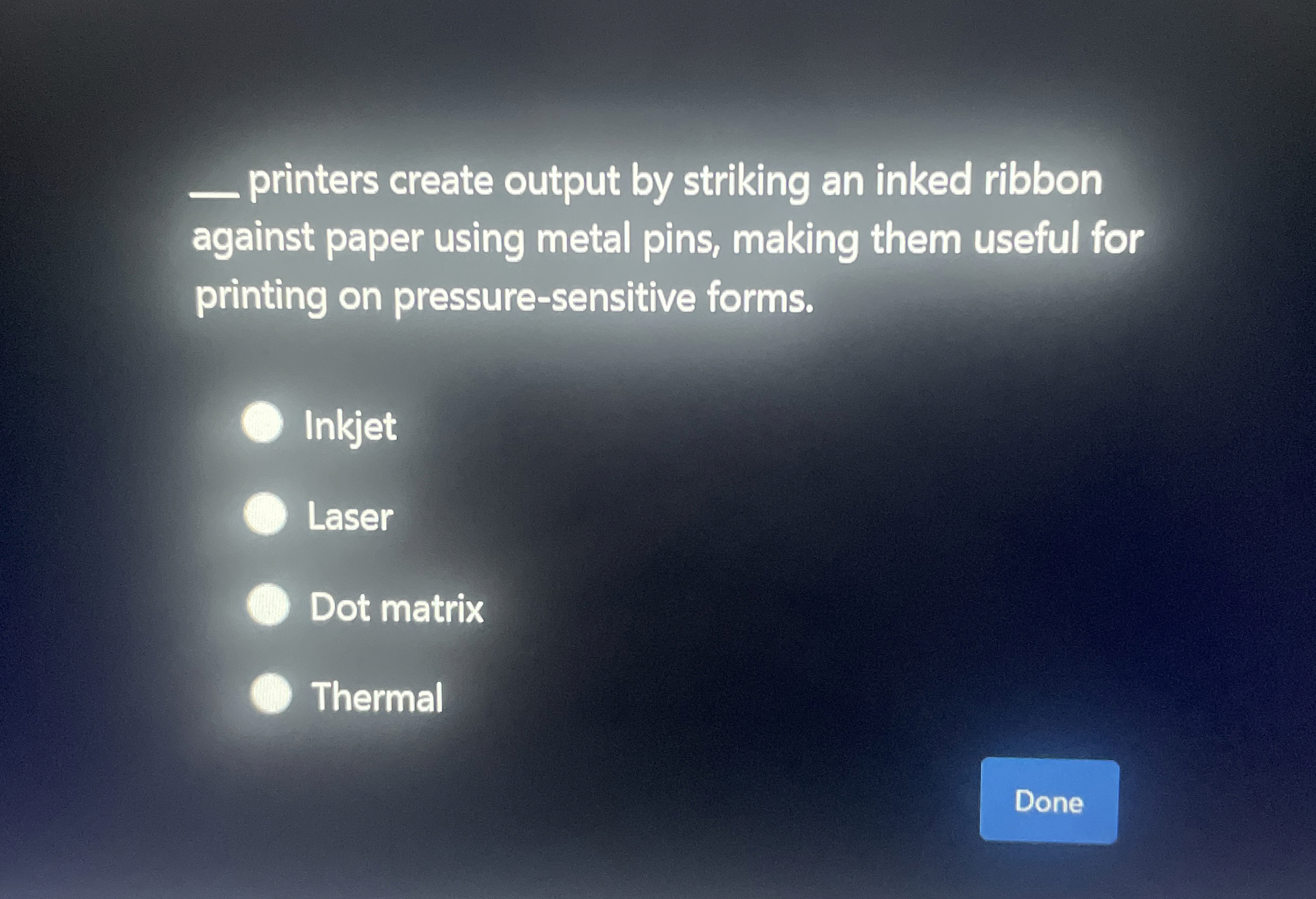 printers create output by striking an inked