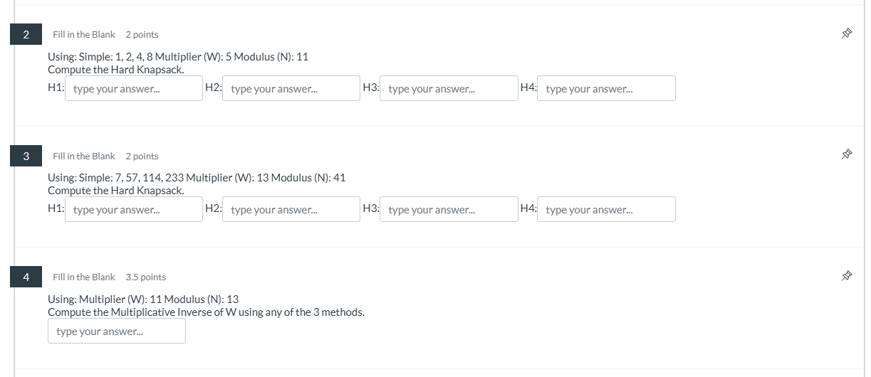 Using: Simple: 1 , 2 , 4 , 8 Multiplier ( W ) : 5