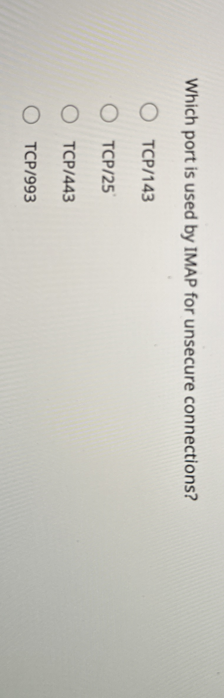 Which port is used by IMAP for unsecure