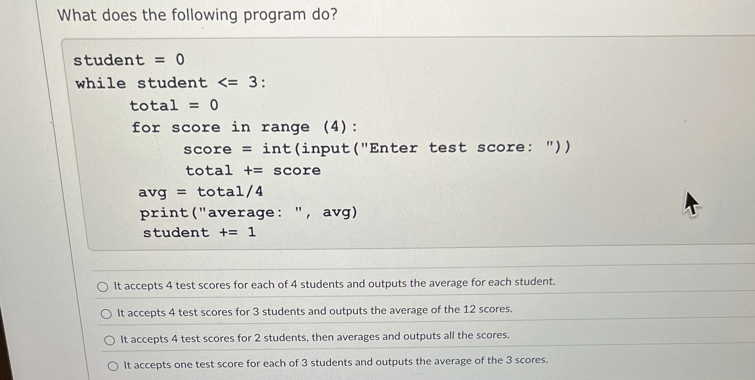 What does the following program do ? It accepts 4