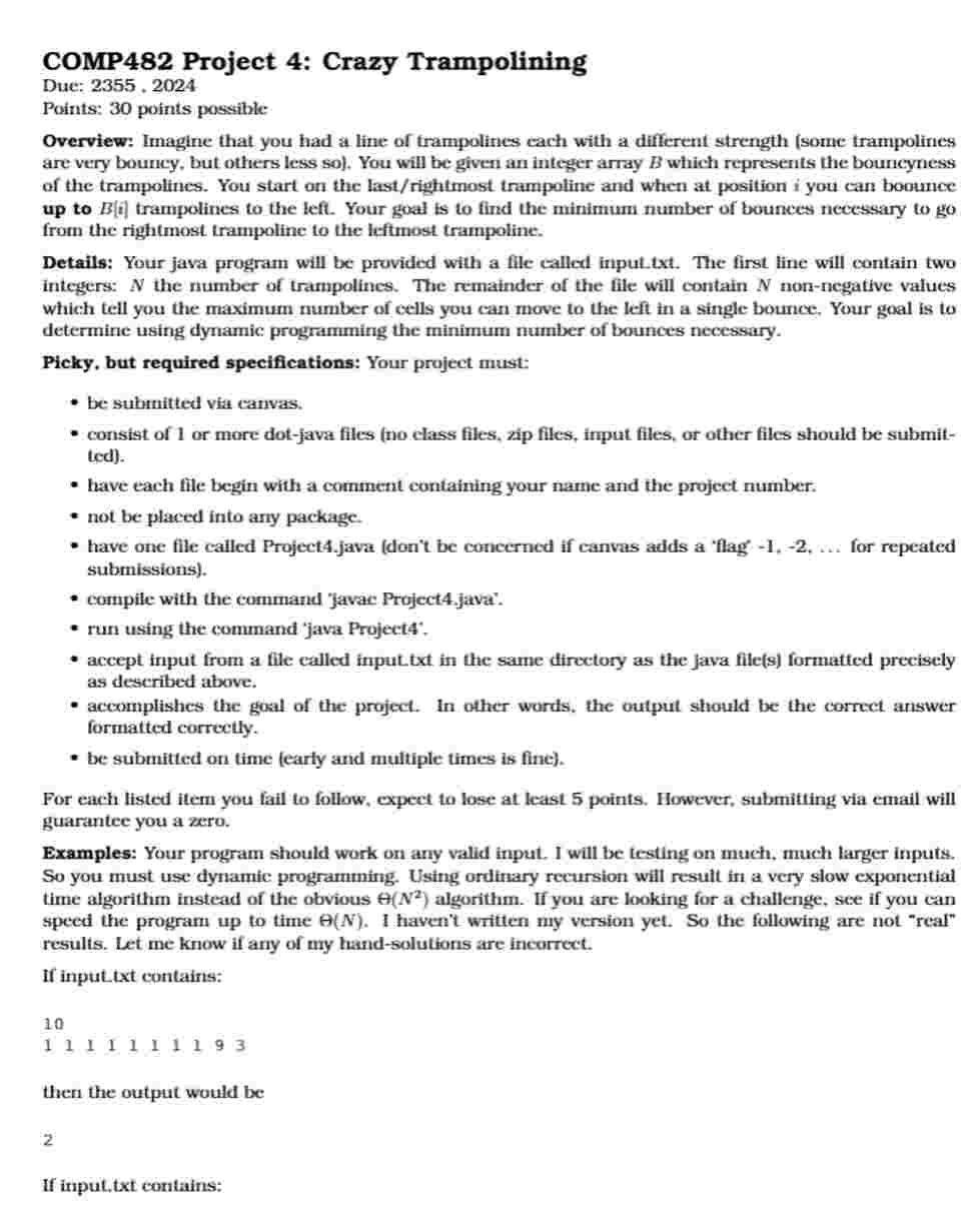 COMP 4 8 2 Project 4 : Crazy Trampolining Due: 2