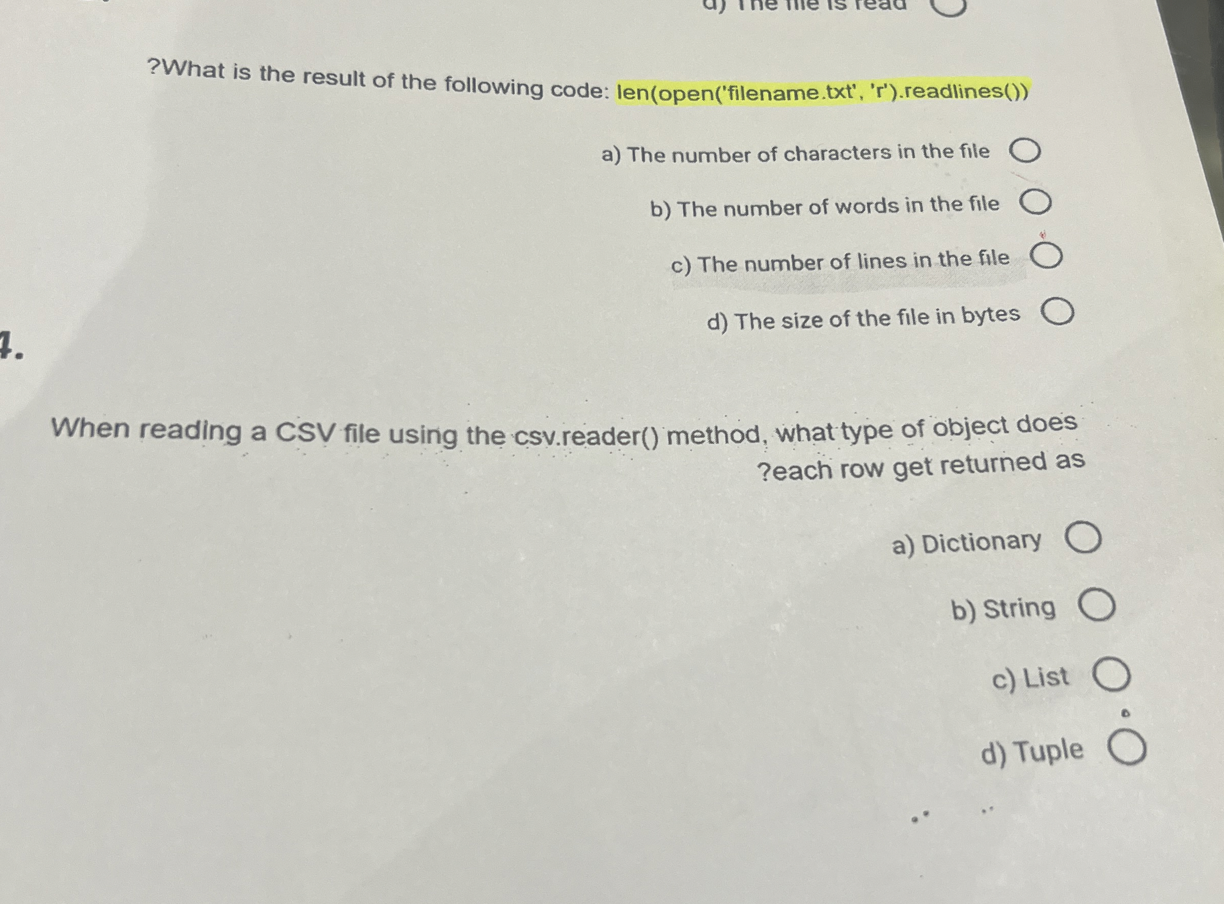 ? What is the result of the following code: len (