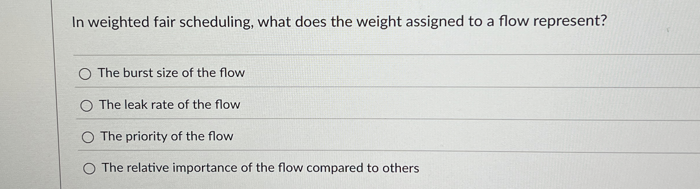 In weighted fair scheduling, what does the weight