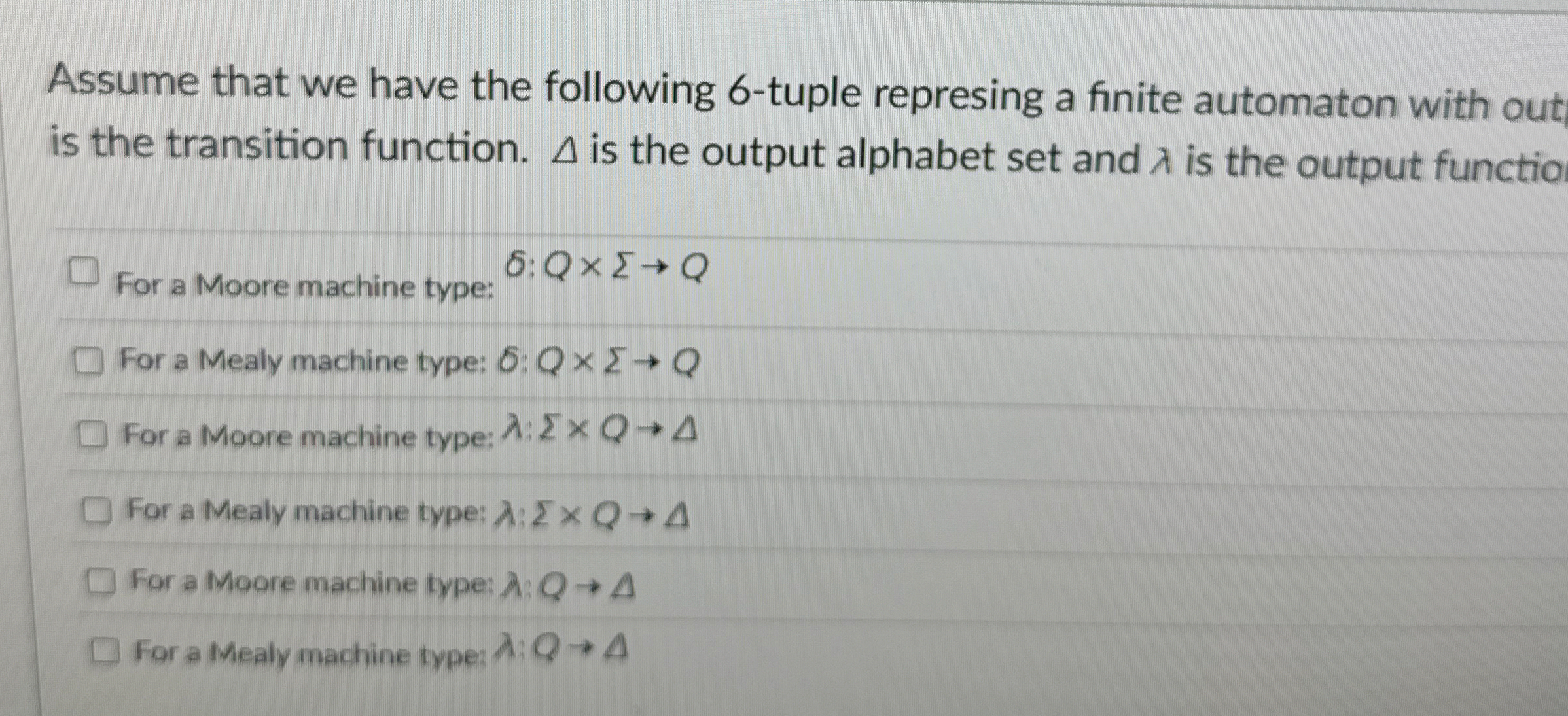 Assume that we have the following 6 - tuple