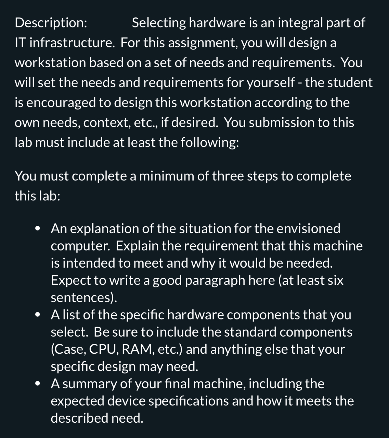 Description: Selecting hardware is an integral