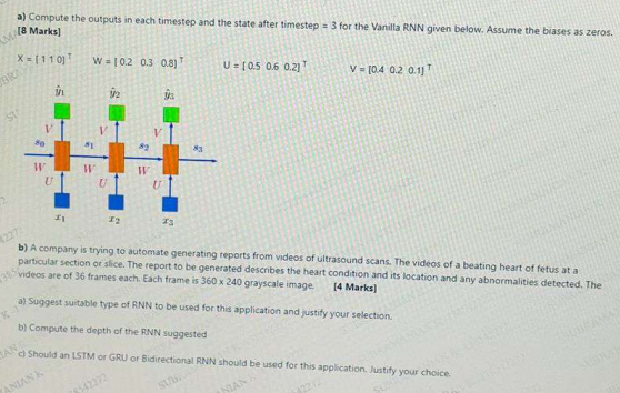 a ) Compute the outputs in each timestep and the
