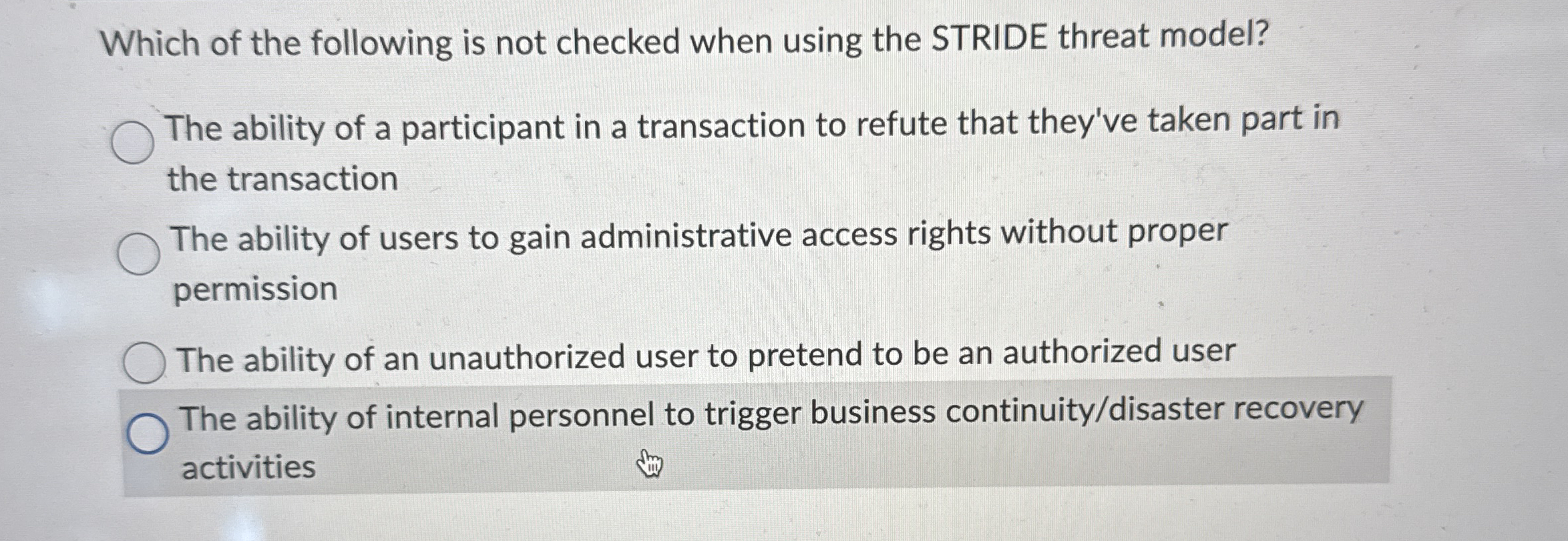 Which of the following is not checked when using