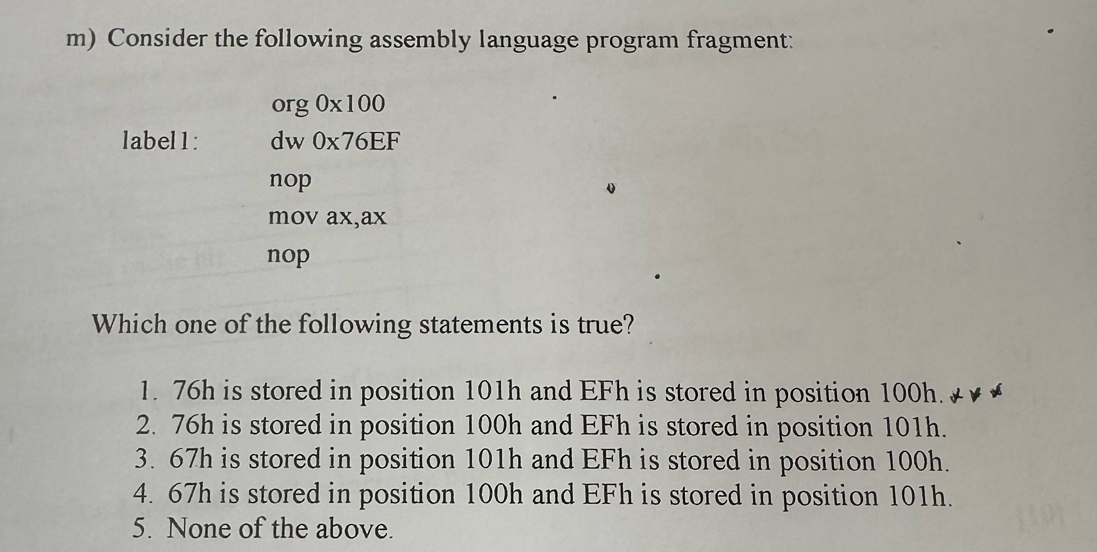 m ) Consider the following assembly language