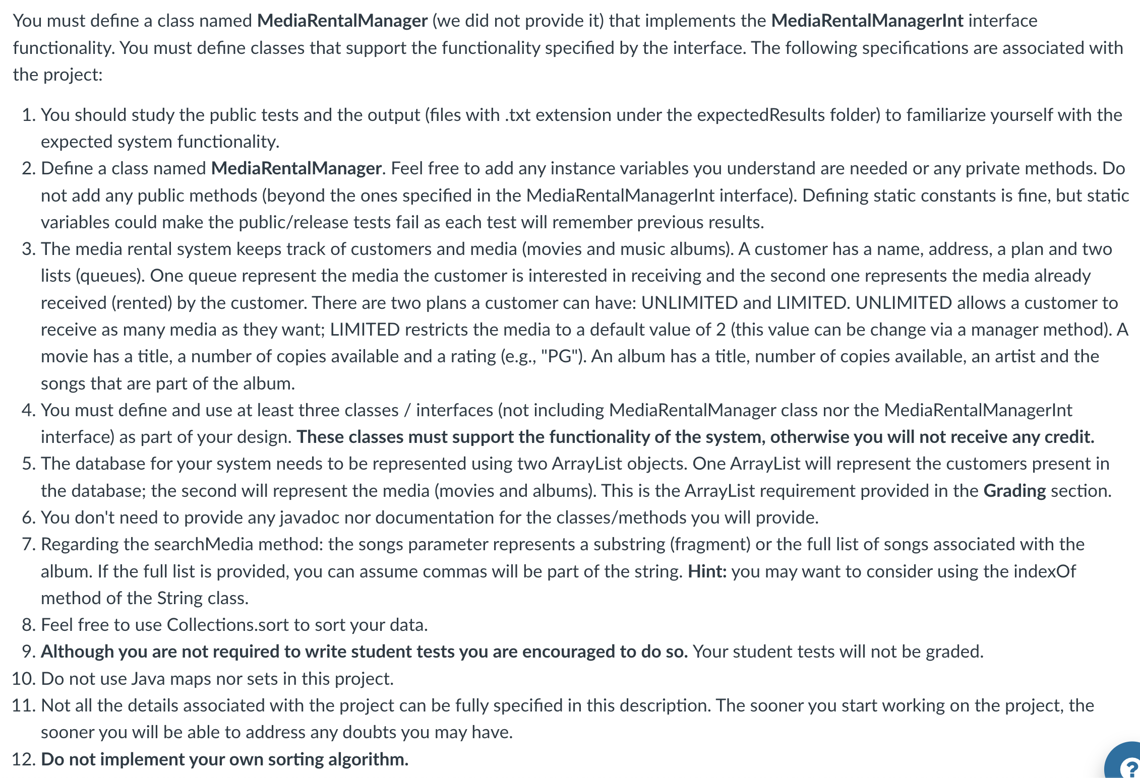 Package mediaRentalManager Interface