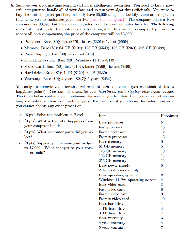 * * * PLEASE SOLVE USING EXCEL * * * 8 . Suppose