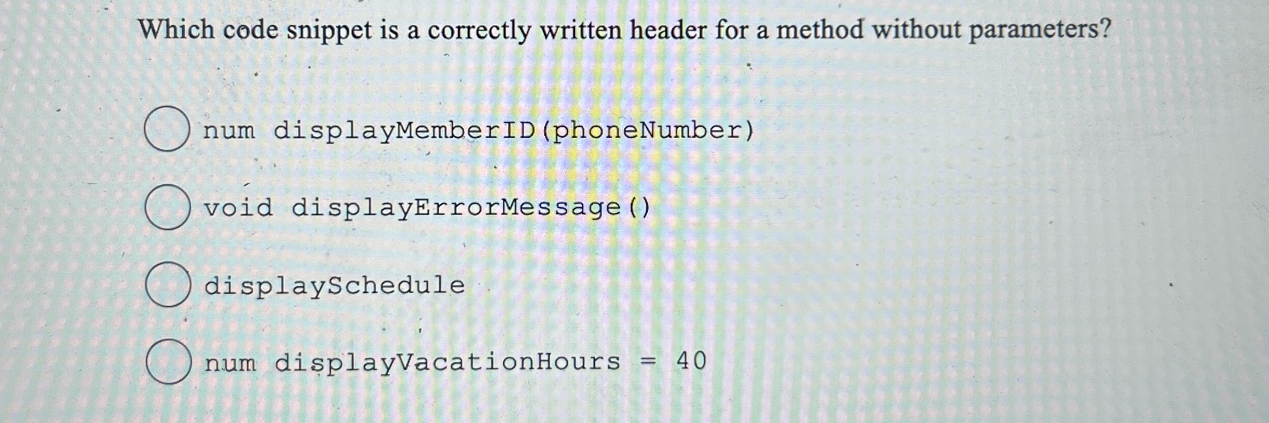 Which code snippet is a correctly written header