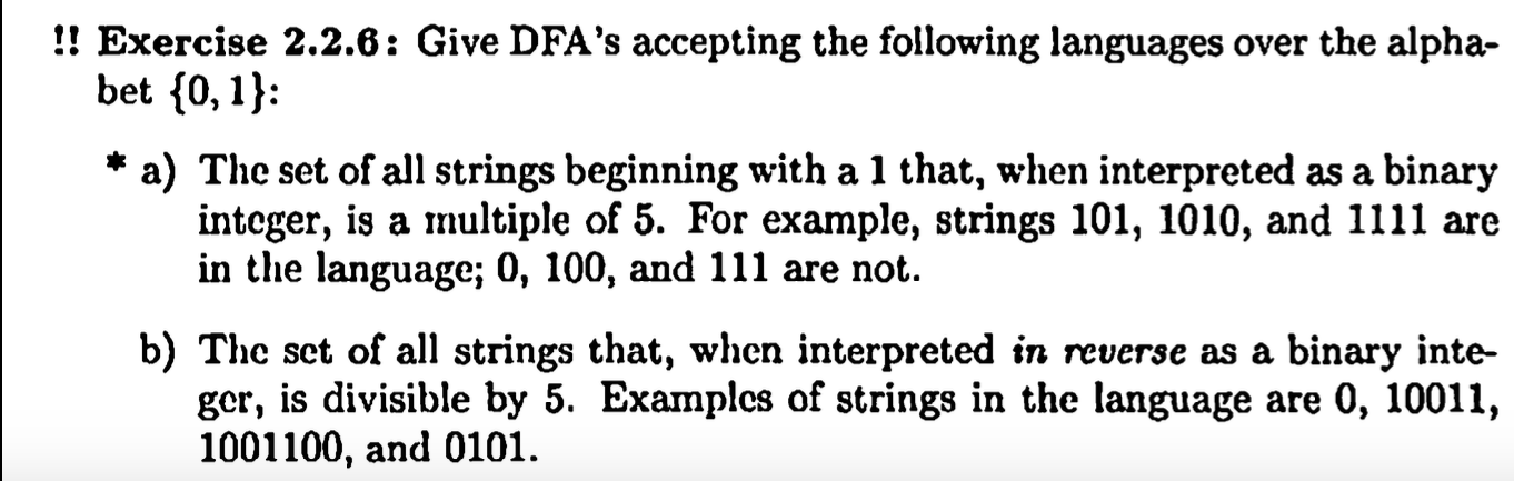 ! ! Exercise 2 . 2 . 6 : Give DFA's accepting the