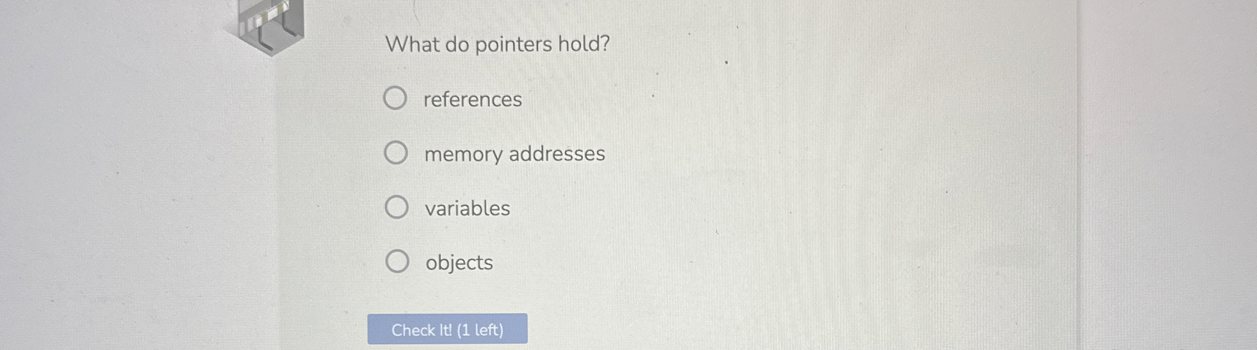 What do pointers hold? references memory