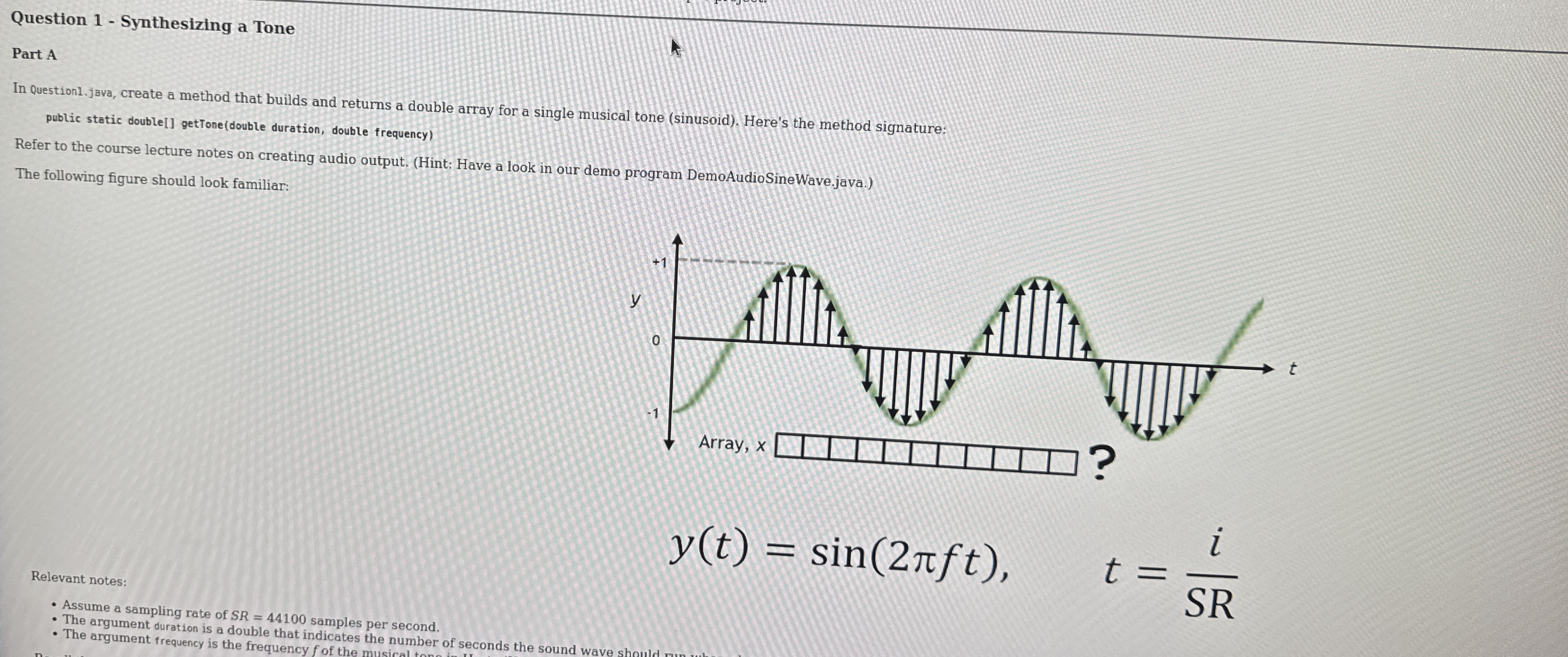 Question 1 - Synthesizing a Tone Part A In