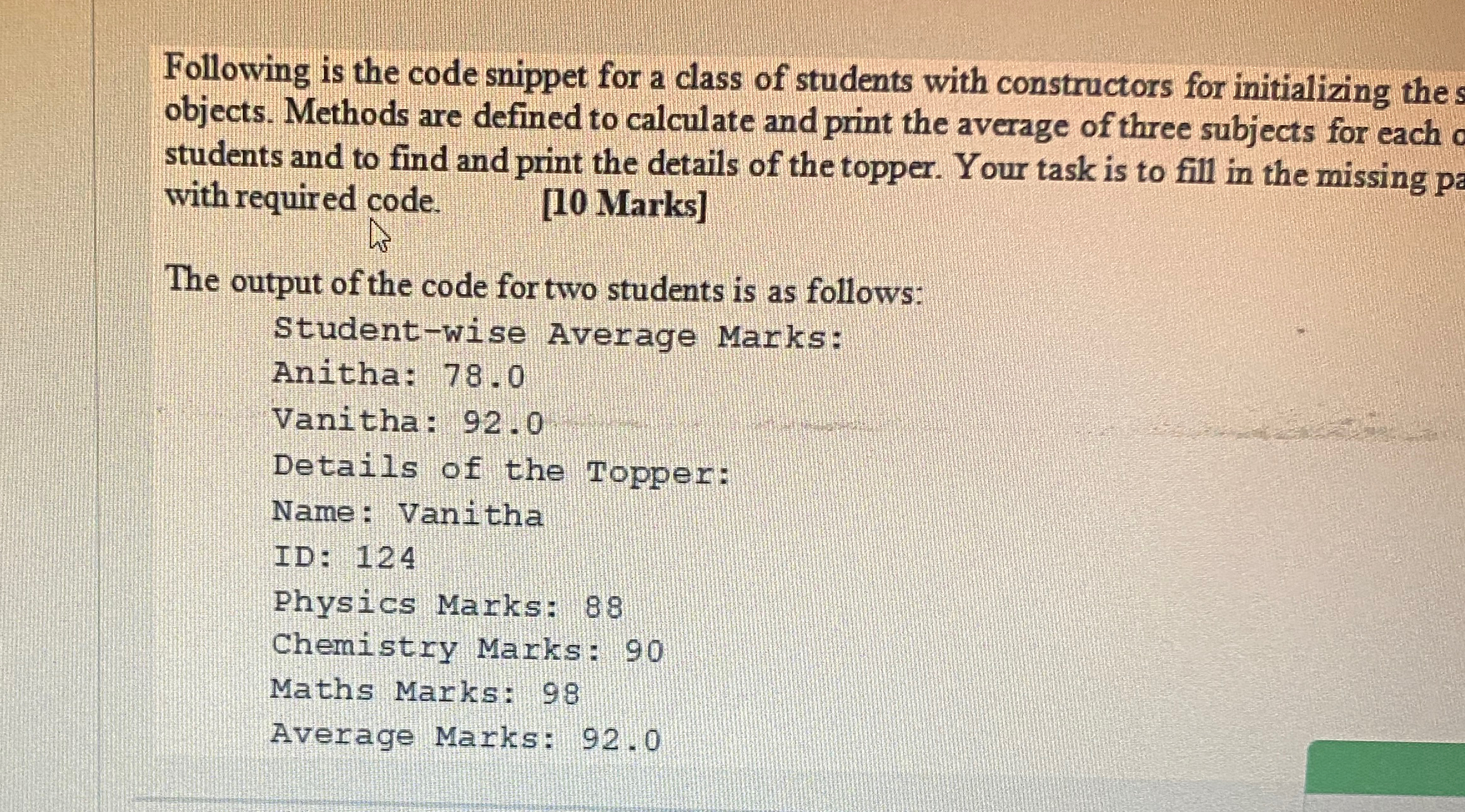Following is the code snippet for a class of