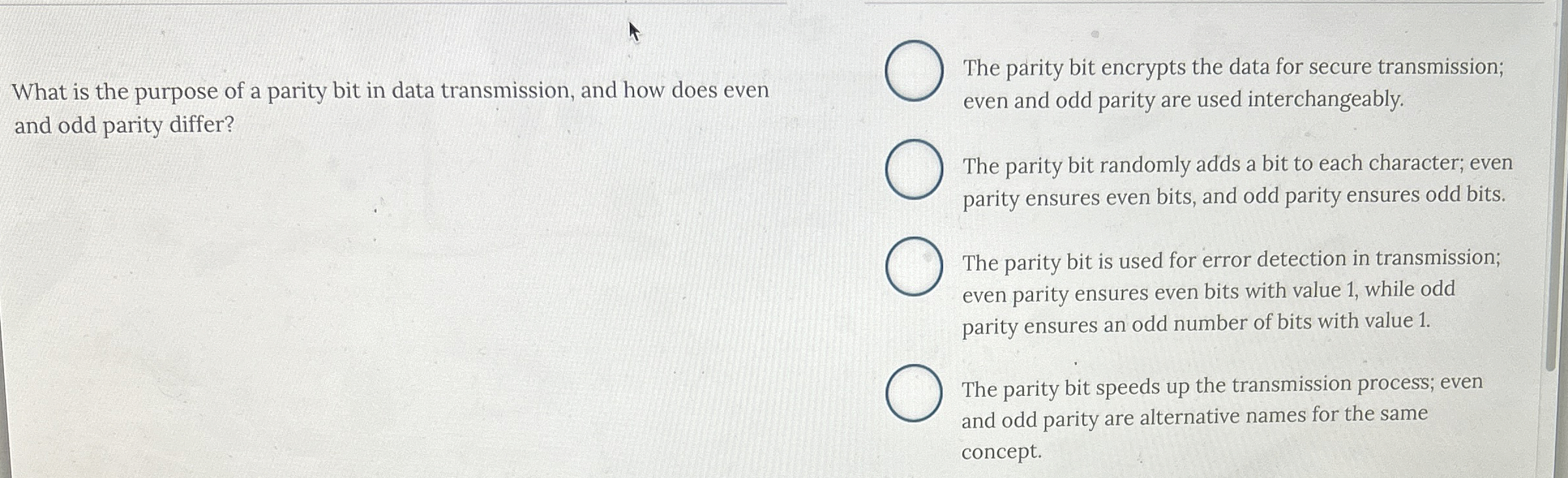 What is the purpose of a parity bit in data
