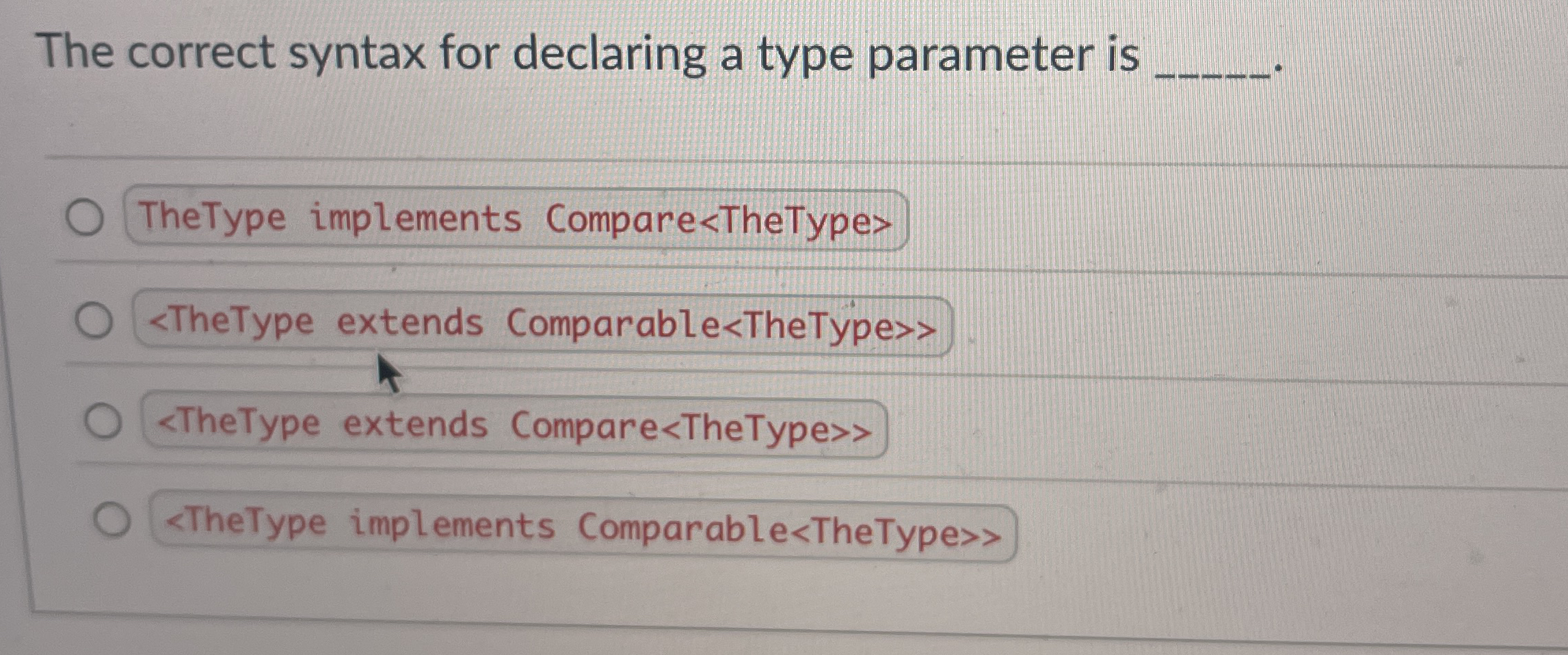 The correct syntax for declaring a type parameter