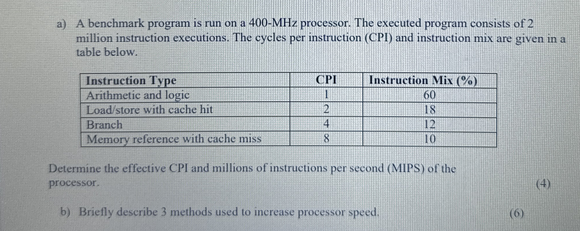 a ) A benchmark program is run on a 4 0 0 - M H z
