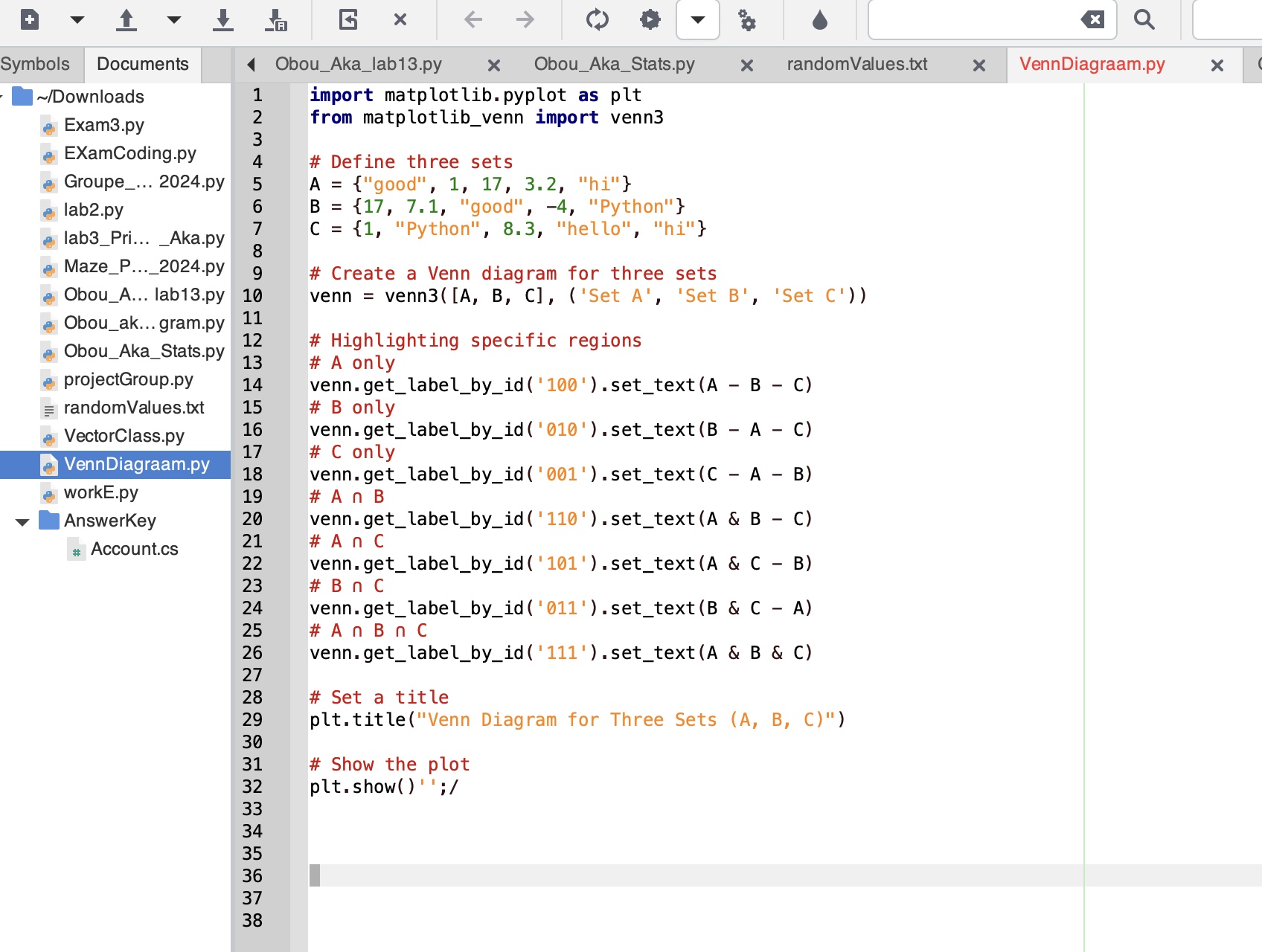 Project set operation and create a Venn diagram