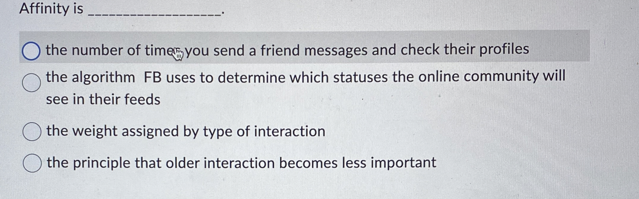 Affinity is the number of times you send a friend