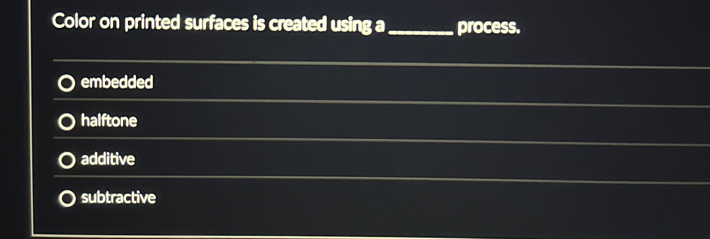 Color on printed surfaces is created using a q ,