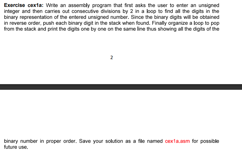 Exercise cex 1 a: Write an assembly program that