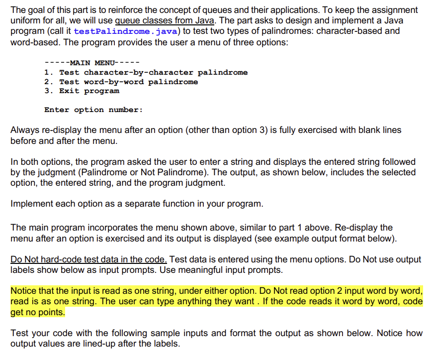 Program should be constructed as described in