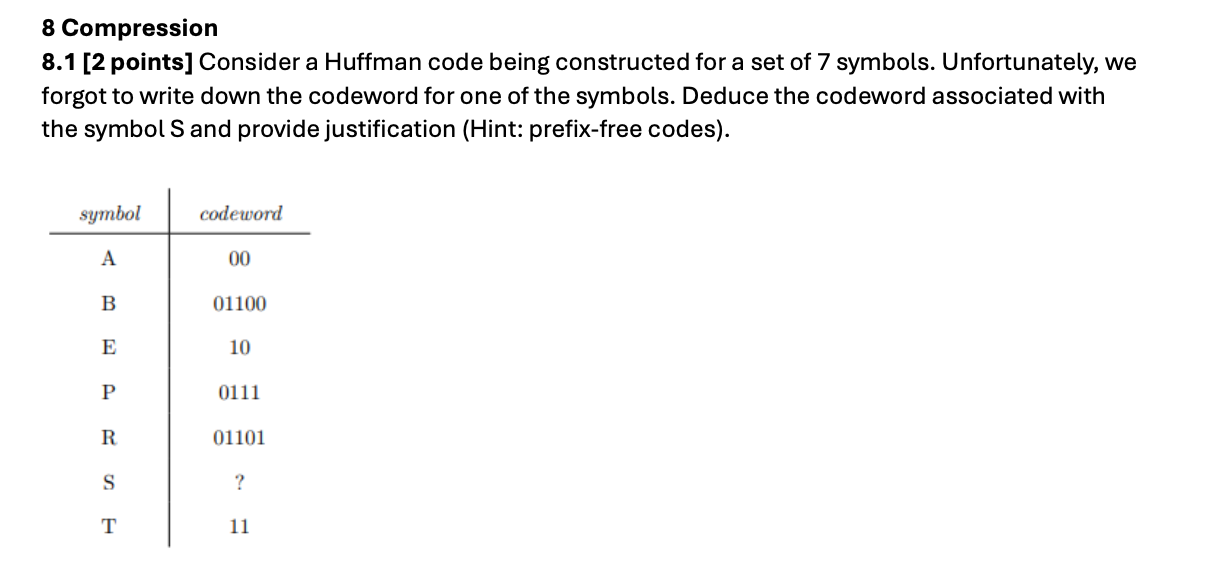 8 Compression 8 . 1 [ 2 points ] Consider a