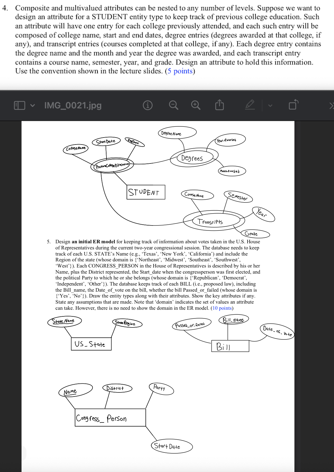 Design an initial ER model for keeping track of