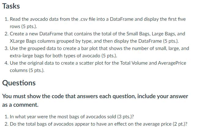 Tasks: Read the data from the CSV file into a