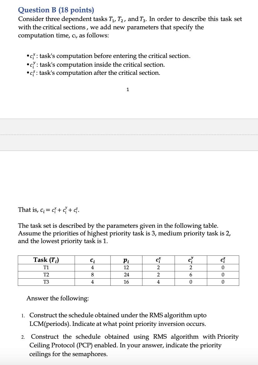 Question B ( 1 8 points ) Course name - Real time